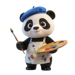 Cute Panda Artist Icon - Creative Painter Mascot