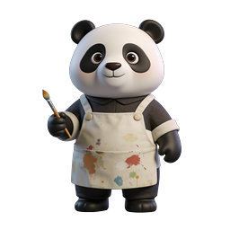 Cute 3D Panda Artist Character Icon with Paintbrush