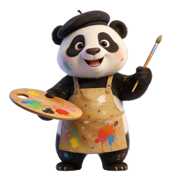 Cute Panda Painter Icon - 3D Artist Character with Palette