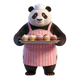 Cute Panda Baker Character Holding Cupcakes Icon