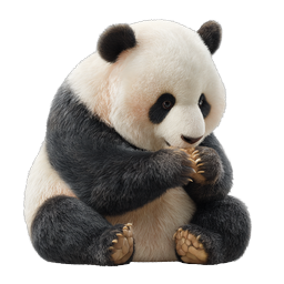Realistic Panda Bear Icon - Adorable Giant Panda Eating Bamboo