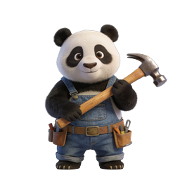 Icono de personaje panda constructor tierno con martillo