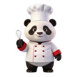 Icono 3D adorable de panda chef - tierna mascota de cocina