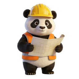 Icono de panda obrero de construcción tierno con plano 3D