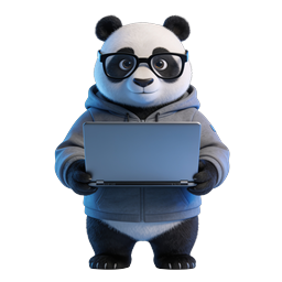 Icona sviluppatore panda carina con laptop e occhiali