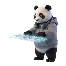 3D Panda Gamer Typing on Holographic Keyboard Icon