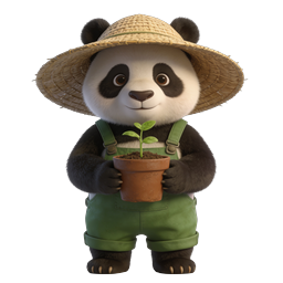 Cute Panda Gardener 3D Icon with Seedling Plant