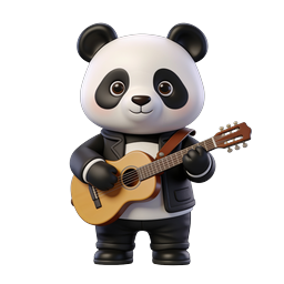 Cute 3D Panda Playing Guitar Icon - Music Character