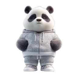 Stylish Panda Character in Gray Hoodie 3D Icon