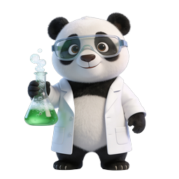 Cute Panda Scientist Icon with Chemistry Flask Lab Coat
