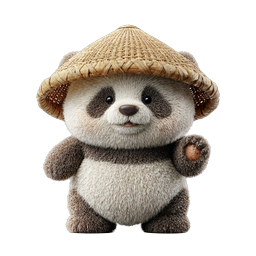 Cute Baby Panda with Traditional Straw Hat Icon