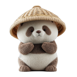 Cute Realistic Panda with Traditional Straw Hat Icon