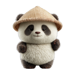 Cute Baby Panda with Straw Hat Icon - 3D Realistic