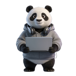 Icona carina di lavoratore tech panda 3D con laptop
