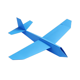 Icona aeroplanino di carta blu - Illustrazione 3D di aereo origami