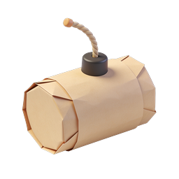 Realistic Paper Bomb 3D Icon with Twisted Fuse
