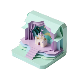 奇幻纸城堡立体模型图标 - 3D 弹出式幻想场景