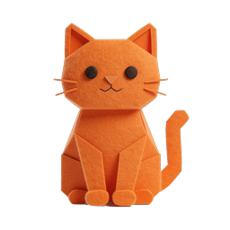 Cute Paper Craft Orange Cat Icon - Origami Style