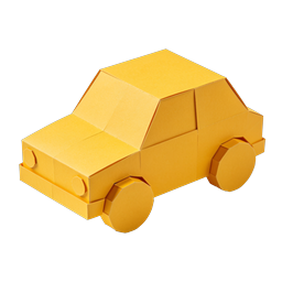 Gelbes Papierbastelauto-Icon - 3D Origami-Fahrzeugdesign