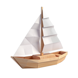 Ícone 3D de barco de papel origami - Design náutico marítimo