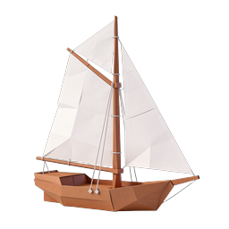 Paper Craft Sailboat Icon - Low-Poly Maritime 3D Render