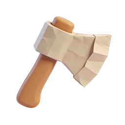 Ícone de machado com textura de papel - design de ferramenta criativa 3D