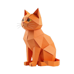 Papercraft Cat 3D Icon - Geometric Orange Feline