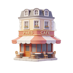 Ícone 3D de um charmoso café parisiense