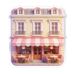Charming Parisian Café Building 3D Icon