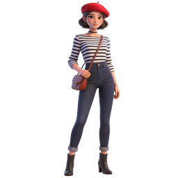 Parisian Girl 3D Character Icon with Red Beret