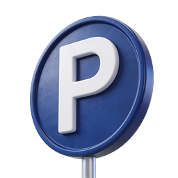 Ícone 3D realista de placa de estacionamento com círculo azul e letra P
