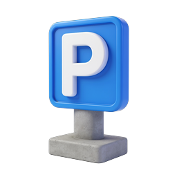 Icona segnale di parcheggio 3D con piedistallo in cemento