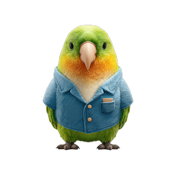 Cute Parrot in Denim Shirt 3D Character Icon