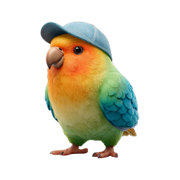 Cute Parrot with Denim Cap - Colorful 3D Bird Icon