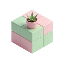 Pastel Block Succulent Plant 3D Isometric Icon