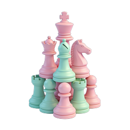 Pastel Chess Pieces 3D Icon - Pink & Mint Green