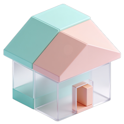 Pastel Geometric 3D House Icon - Modern Home Design