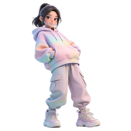 Pastel 3D Girl Character in Rainbow Hoodie Icon
