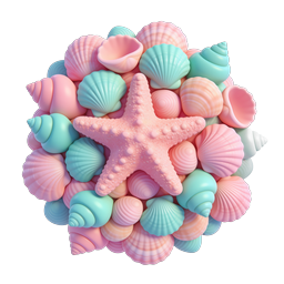 Pastel Seashells and Starfish 3D Clay Icon | Ocean Collection