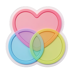 Pastel Venn Diagram 3D Icon with Overlapping Circles