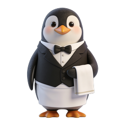 Adorable Penguin Butler Icon - 3D Restaurant Mascot