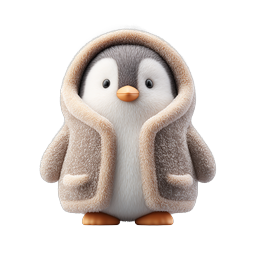 Cute Fluffy Penguin in Cozy Hooded Coat - 3D Icon
