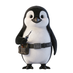 Icono 3D de pingüino técnico de reparaciones tierno con herramientas