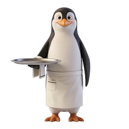 Ícone de pinguim garçom charmoso para uso em restaurantes