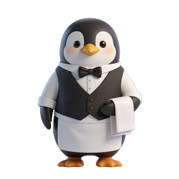 Charming Penguin Waiter Icon for Food Services