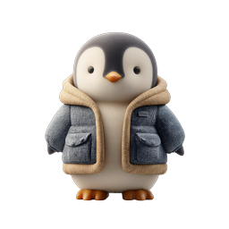 Illustrazione 3D di un grazioso cucciolo di pinguino con giacca invernale