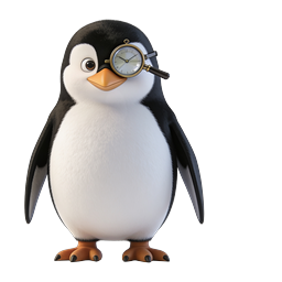 Cute Penguin with Magnifying Glass - 3D Icon