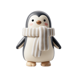 Cute Penguin with Scarf Clay 3D Icon