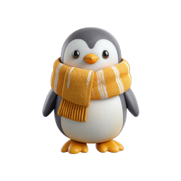 Adorable Penguin with Yellow Scarf 3D Icon