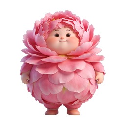 Niedlicher rosa Pfingstrosen-Blumencharakter 3D-Maskottchen